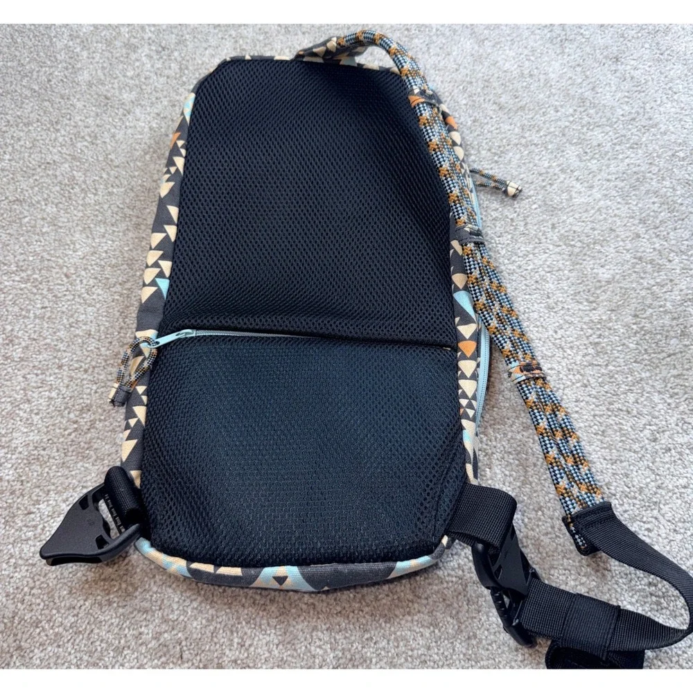 KAVU Rope Sling Bag Geometric Triangle Canvas Crossbody Black Blue Orange 16in